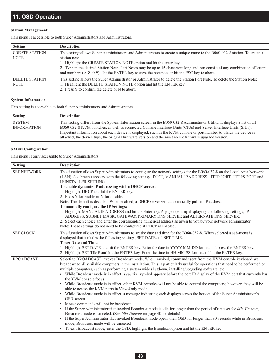 Osd operation | Tripp Lite NetDirector B060-032-8 User Manual | Page 43 / 49