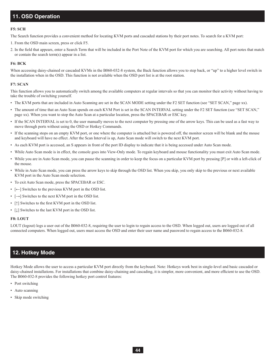 Osd operation 12. hotkey mode | Tripp Lite NetDirector B060-032-8 User Manual | Page 44 / 49