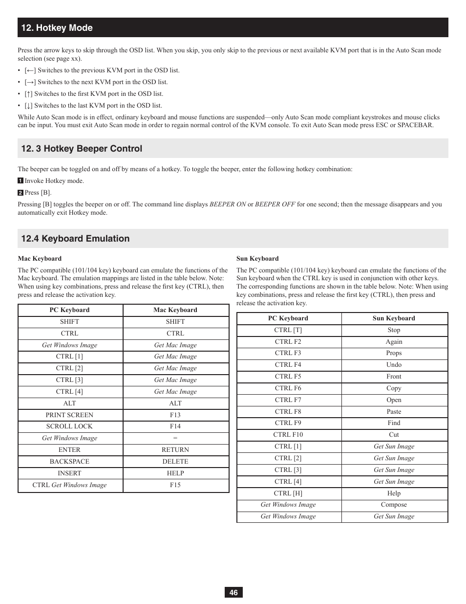 Hotkey mode, 3 hotkey beeper control 12.4 keyboard emulation | Tripp Lite NetDirector B060-032-8 User Manual | Page 46 / 49