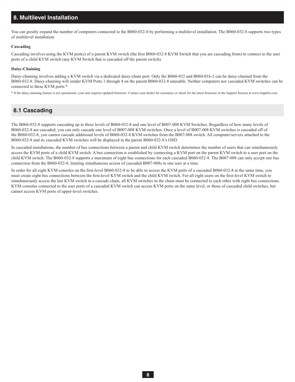 Multilevel installation 8.1 cascading | Tripp Lite NetDirector B060-032-8 User Manual | Page 8 / 49
