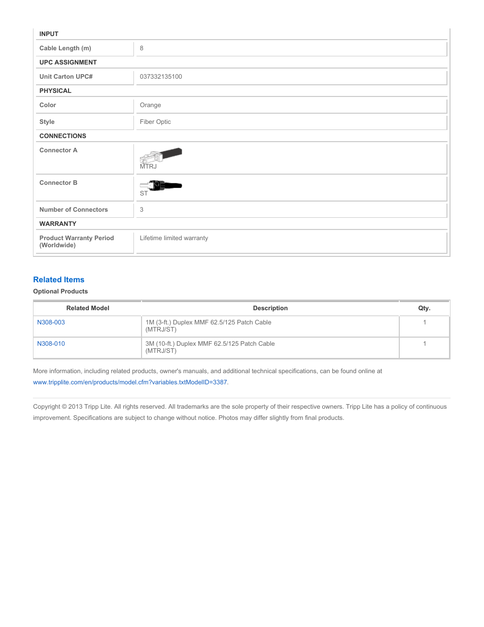 Tripp Lite N308-08M User Manual | Page 2 / 2