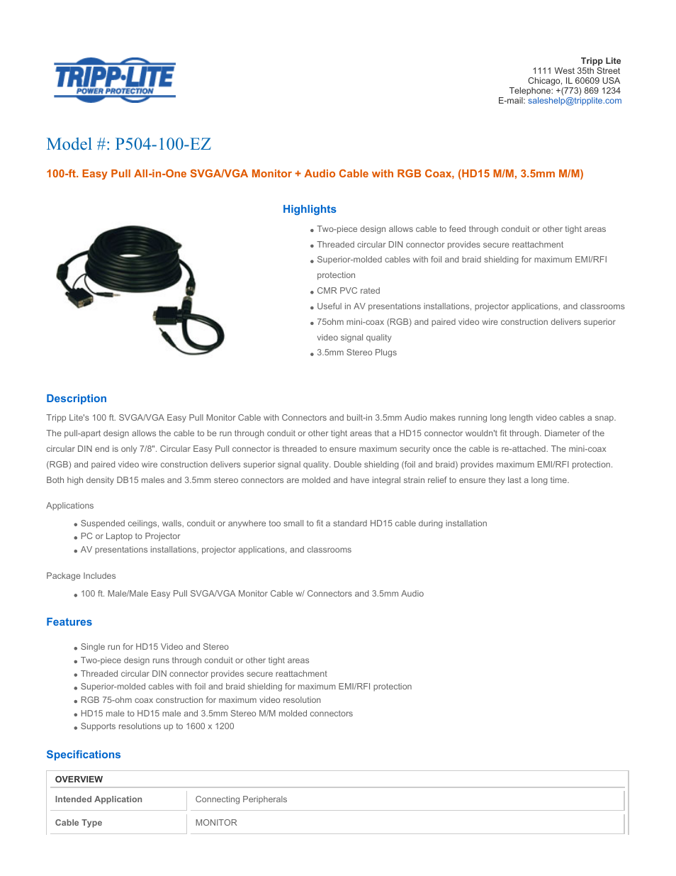 Tripp Lite P504-100-EZ User Manual | 2 pages