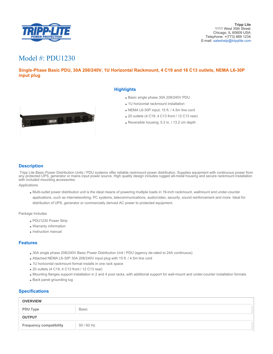 Tripp Lite PDU1230 User Manual | 3 pages
