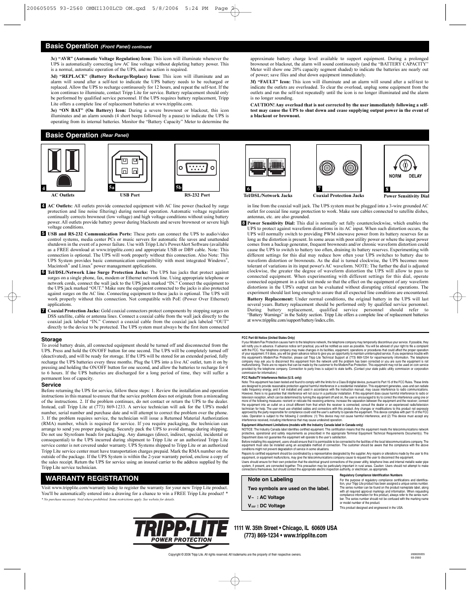 Basic operation, Warranty registration | Tripp Lite Digital UPS System OMNI1300LCD User Manual | Page 2 / 2