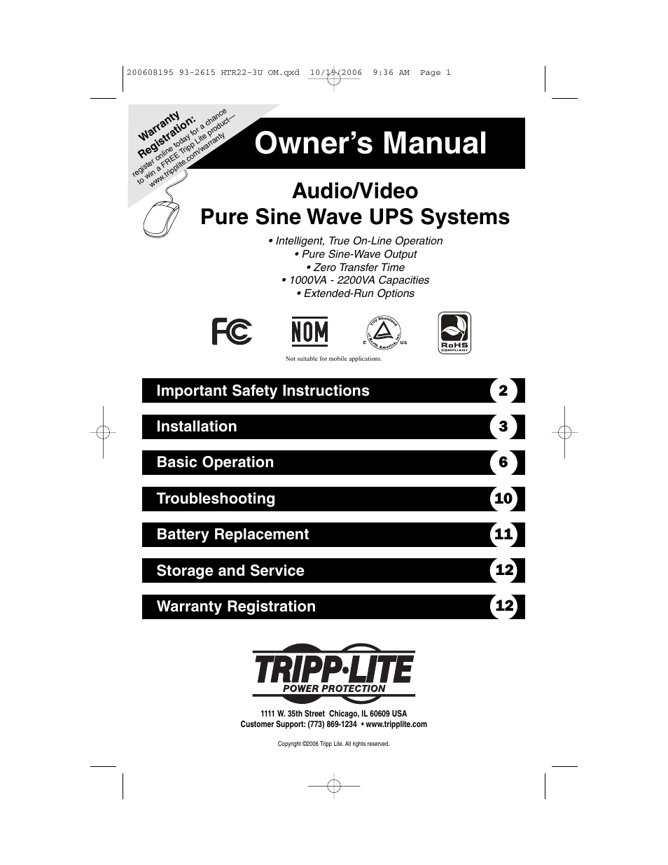 Tripp Lite Audio/Video Pure Sine Wave UPS System User Manual | 13 pages