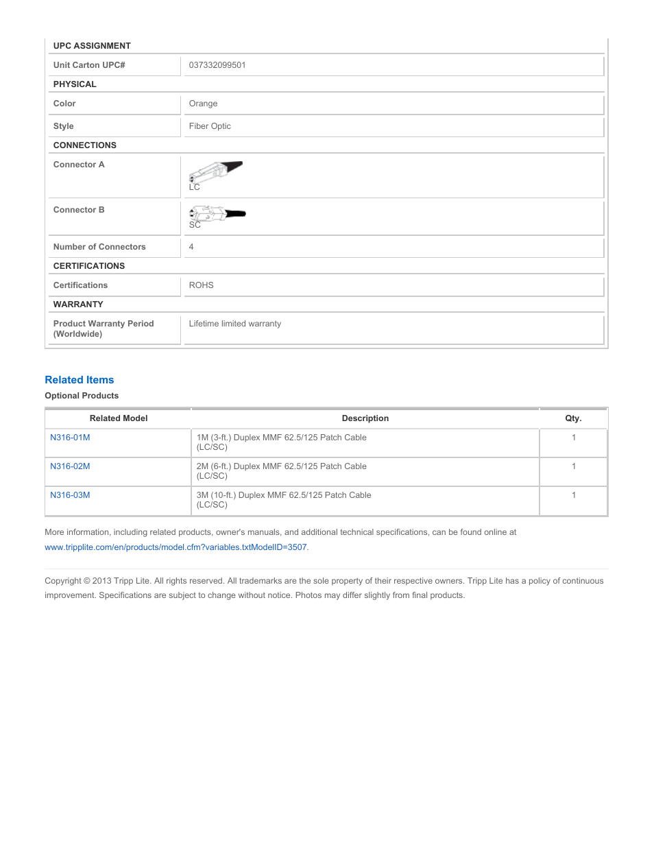 Tripp Lite N316-05M User Manual | Page 2 / 2