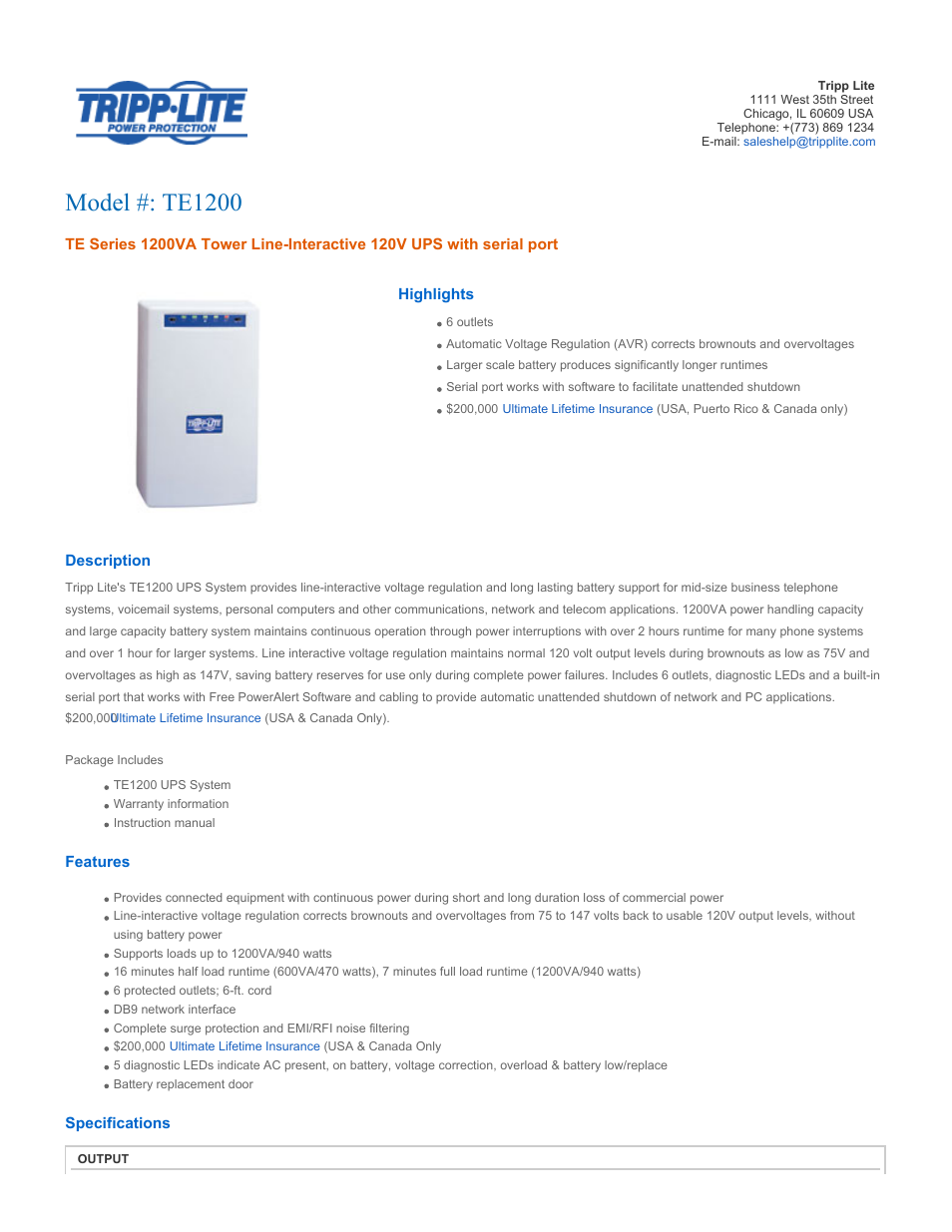 Tripp Lite TE1200 User Manual | 5 pages