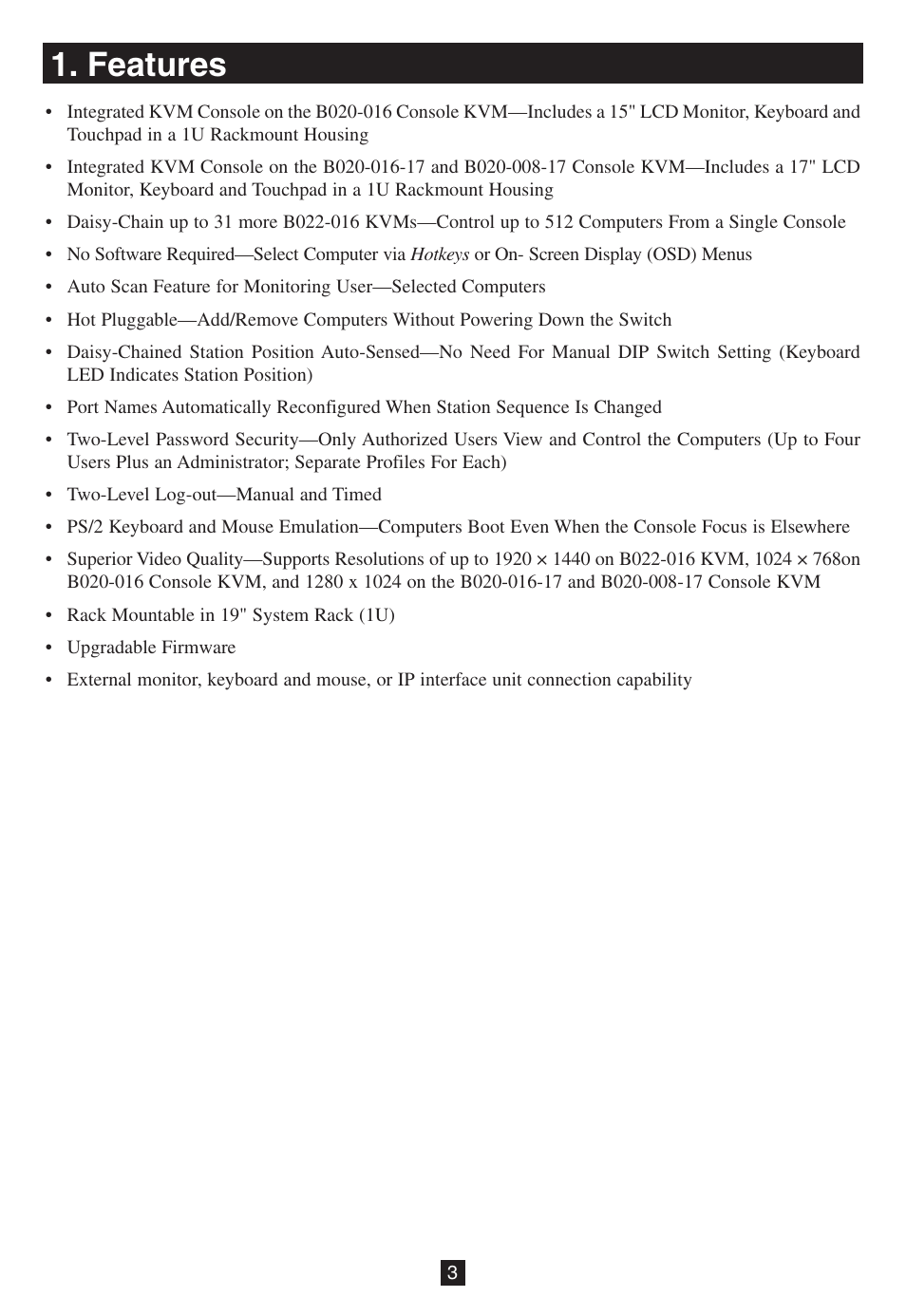 Features | Tripp Lite B020-016-17 User Manual | Page 3 / 112