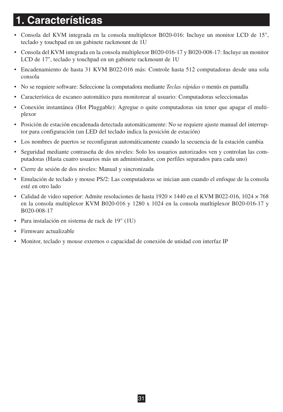 Características | Tripp Lite B020-016-17 User Manual | Page 31 / 112