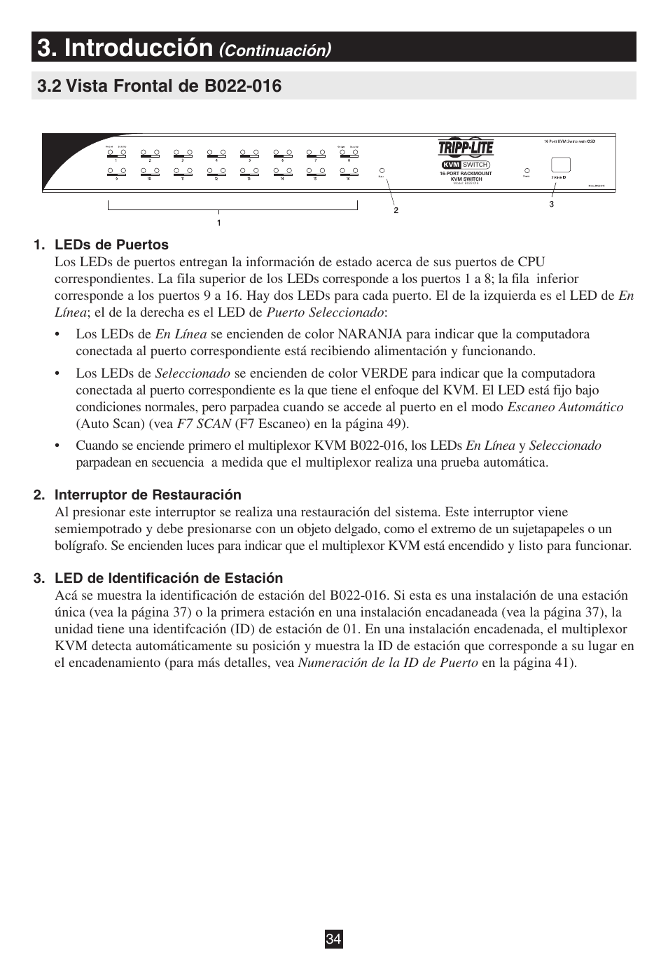 2 vista frontal de b022-016, Introducción | Tripp Lite B020-016-17 User Manual | Page 34 / 112