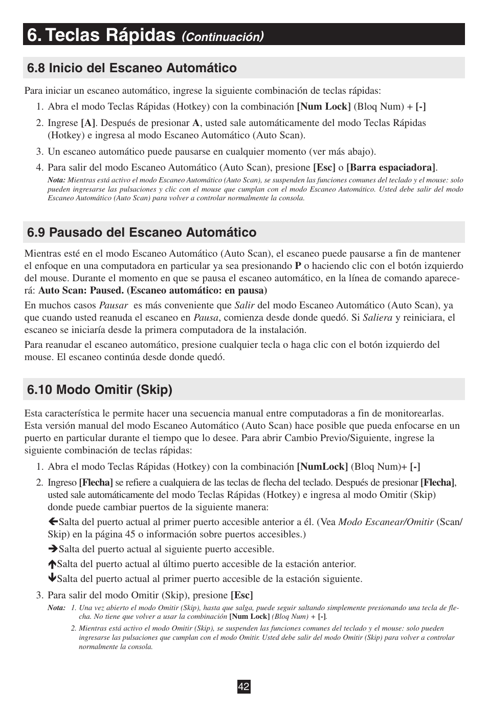 8 inicio del escaneo automático, 9 pausado del escaneo automático, 10 modo omitir (skip) | Teclas rápidas | Tripp Lite B020-016-17 User Manual | Page 42 / 112