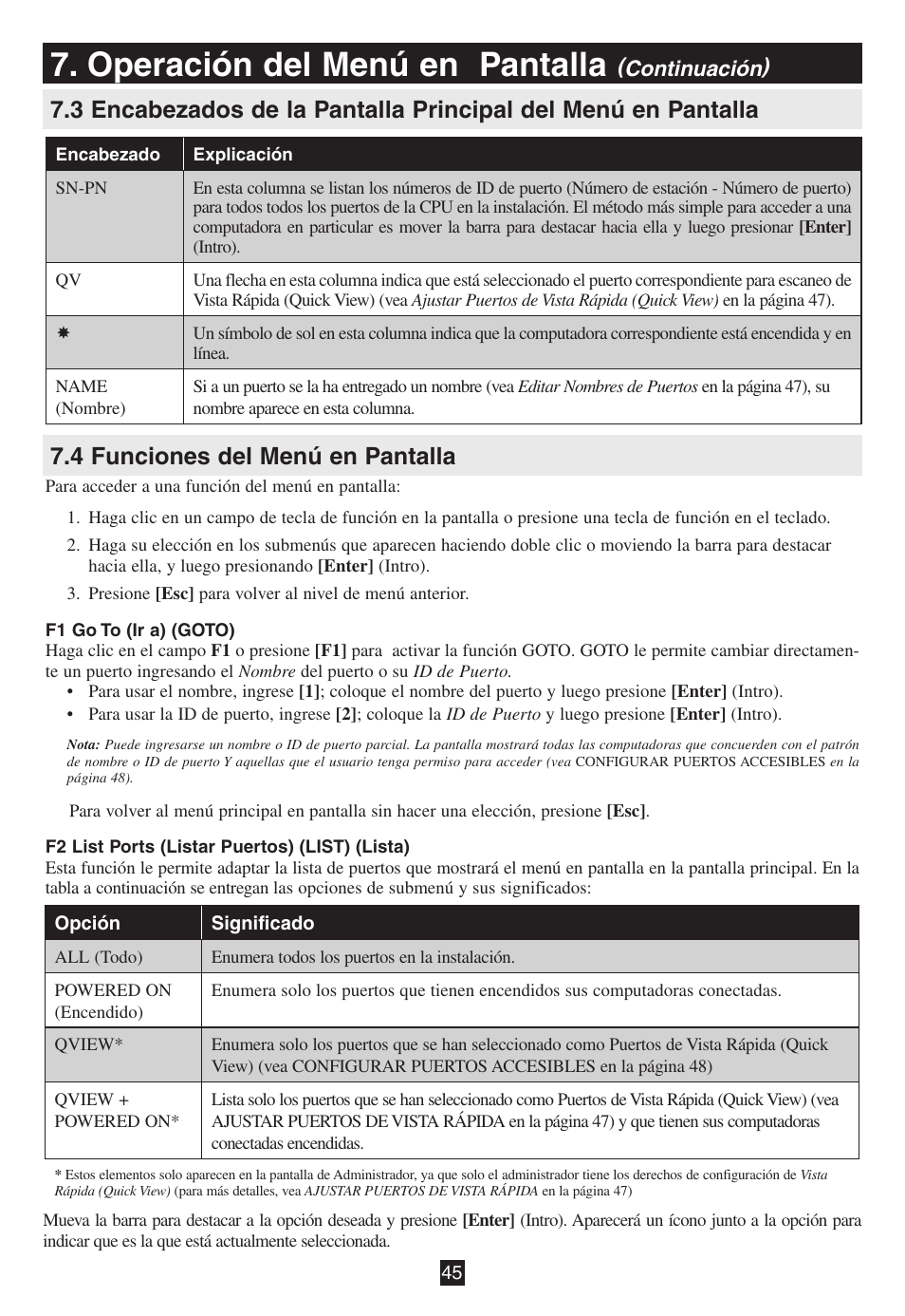 4 funciones del menú en pantalla, Operación del menú en pantalla, Continuación) | Tripp Lite B020-016-17 User Manual | Page 45 / 112