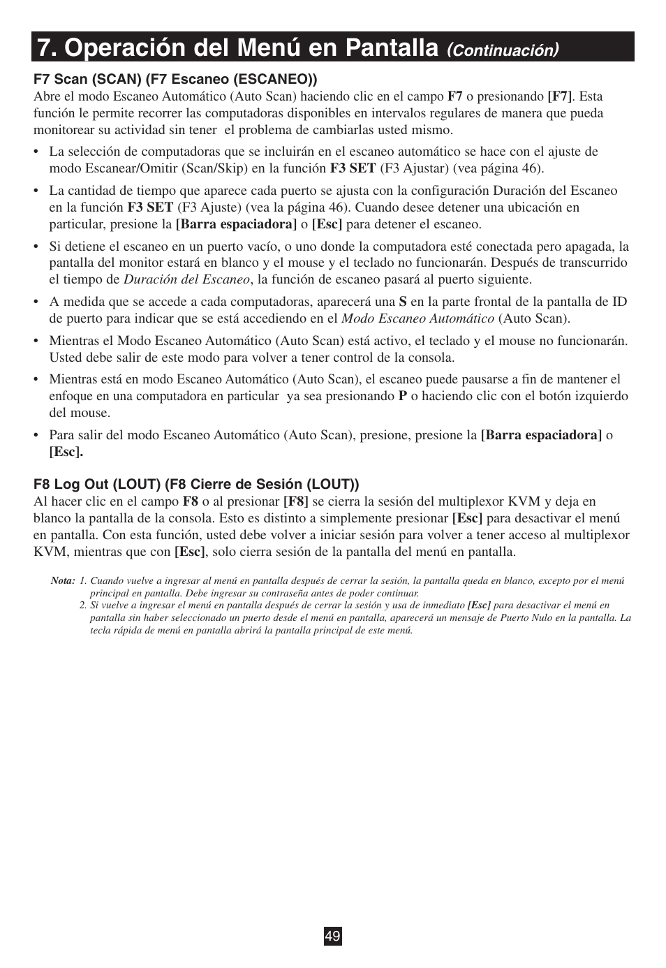 Operación del menú en pantalla | Tripp Lite B020-016-17 User Manual | Page 49 / 112