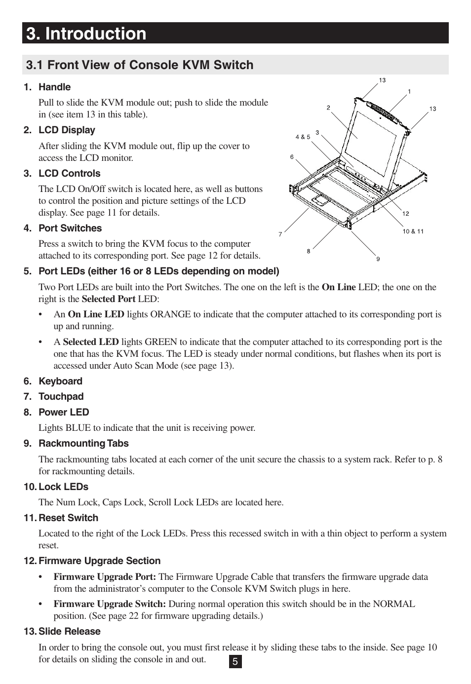 Introduction, 1 front view of console kvm switch | Tripp Lite B020-016-17 User Manual | Page 5 / 112
