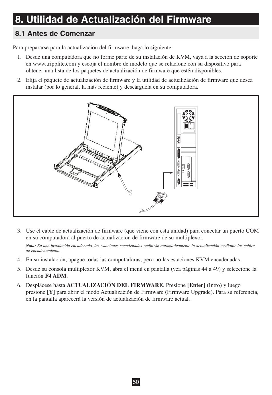 Utilidad de actualización del firmware, 1 antes de comenzar | Tripp Lite B020-016-17 User Manual | Page 50 / 112