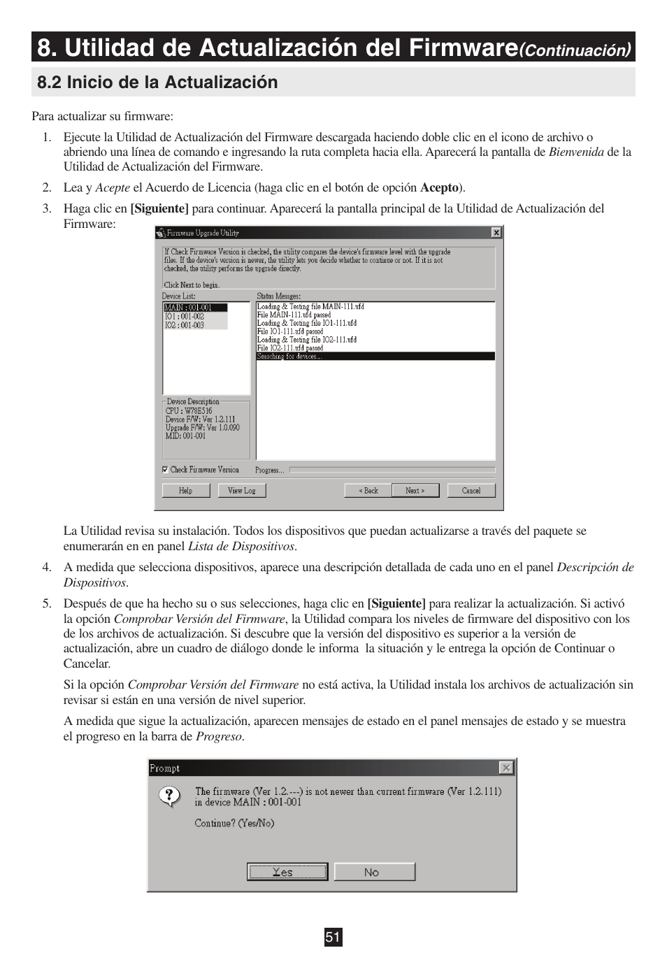 2 inicio de la actualización, Utilidad de actualización del firmware | Tripp Lite B020-016-17 User Manual | Page 51 / 112