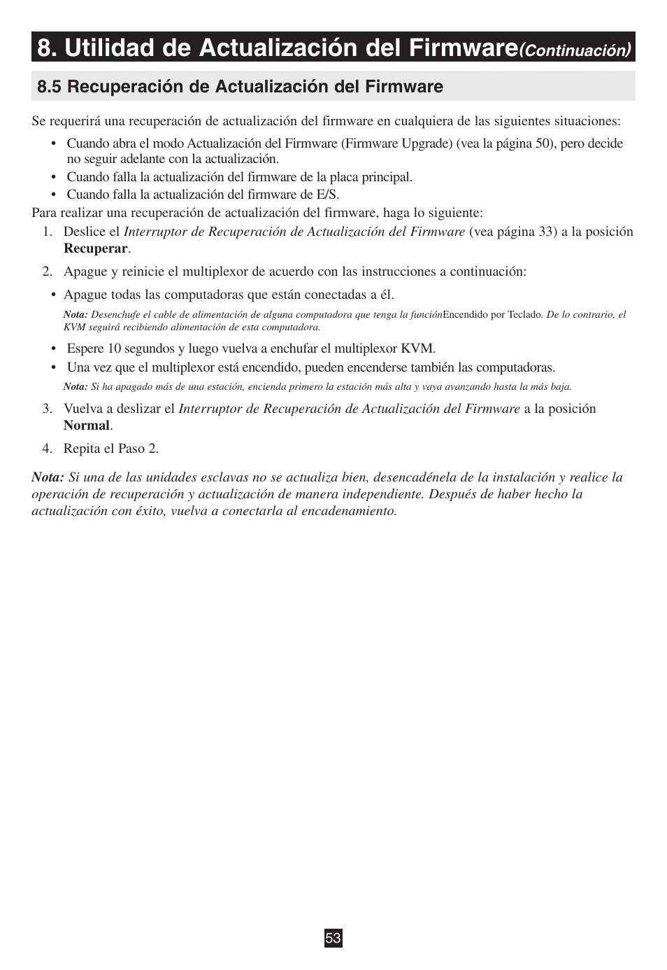 5 recuperación de actualización del firmware, Utilidad de actualización del firmware | Tripp Lite B020-016-17 User Manual | Page 53 / 112