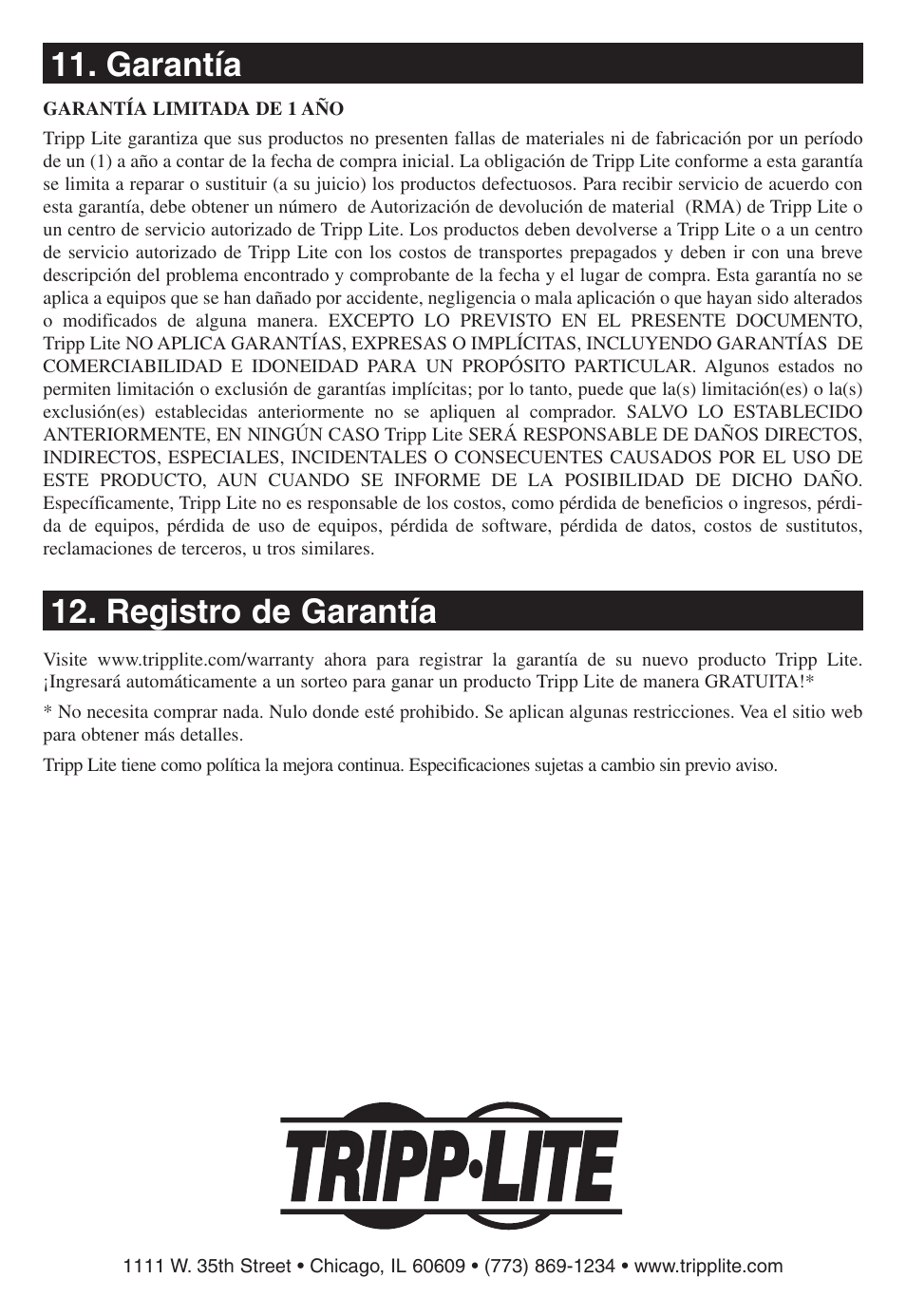Garantía, Registro de garantía, Garantía 12. registro de garantía | Tripp Lite B020-016-17 User Manual | Page 56 / 112