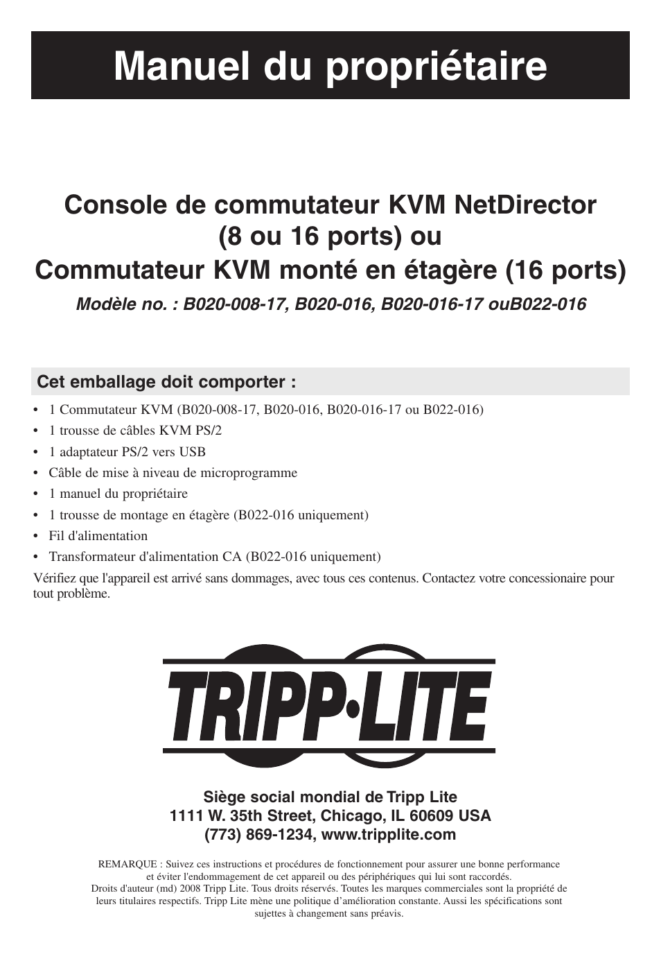 Manuel du propriétaire | Tripp Lite B020-016-17 User Manual | Page 57 / 112
