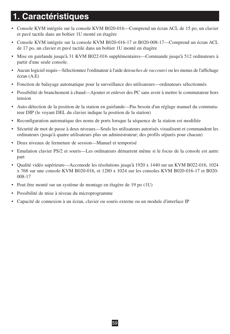 Caractéristiques | Tripp Lite B020-016-17 User Manual | Page 59 / 112