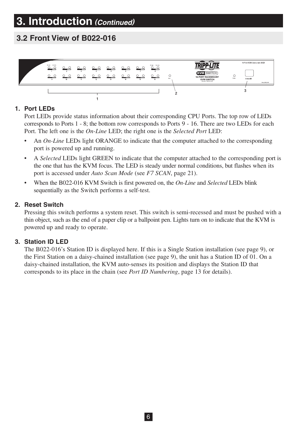 2 front view of b022-016, Introduction, Continued) | Tripp Lite B020-016-17 User Manual | Page 6 / 112