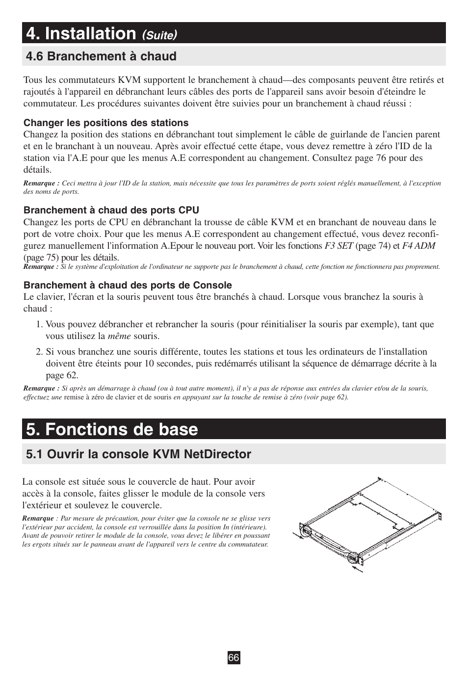 6 branchement à chaud, Fonctions de base, 1 ouvrir la console kvm netdirector | Installation | Tripp Lite B020-016-17 User Manual | Page 66 / 112