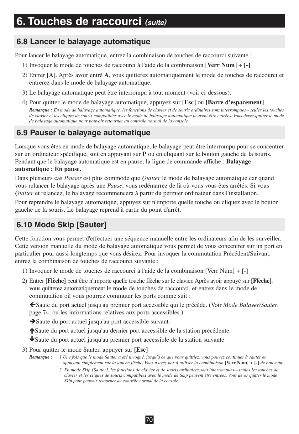 8 lancer le balayage automatique, 9 pauser le balayage automatique, 10 mode skip [sauter | Touches de raccourci | Tripp Lite B020-016-17 User Manual | Page 70 / 112