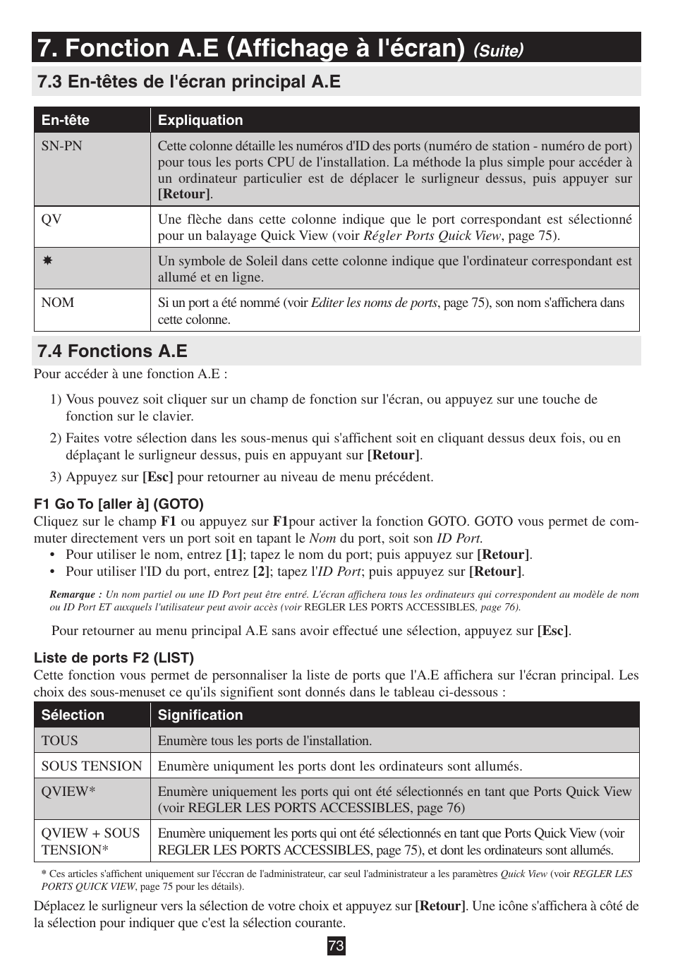 3 en-têtes de l'écran principal a.e, 4 fonctions a.e, Fonction a.e (affichage à l'écran) | Tripp Lite B020-016-17 User Manual | Page 73 / 112