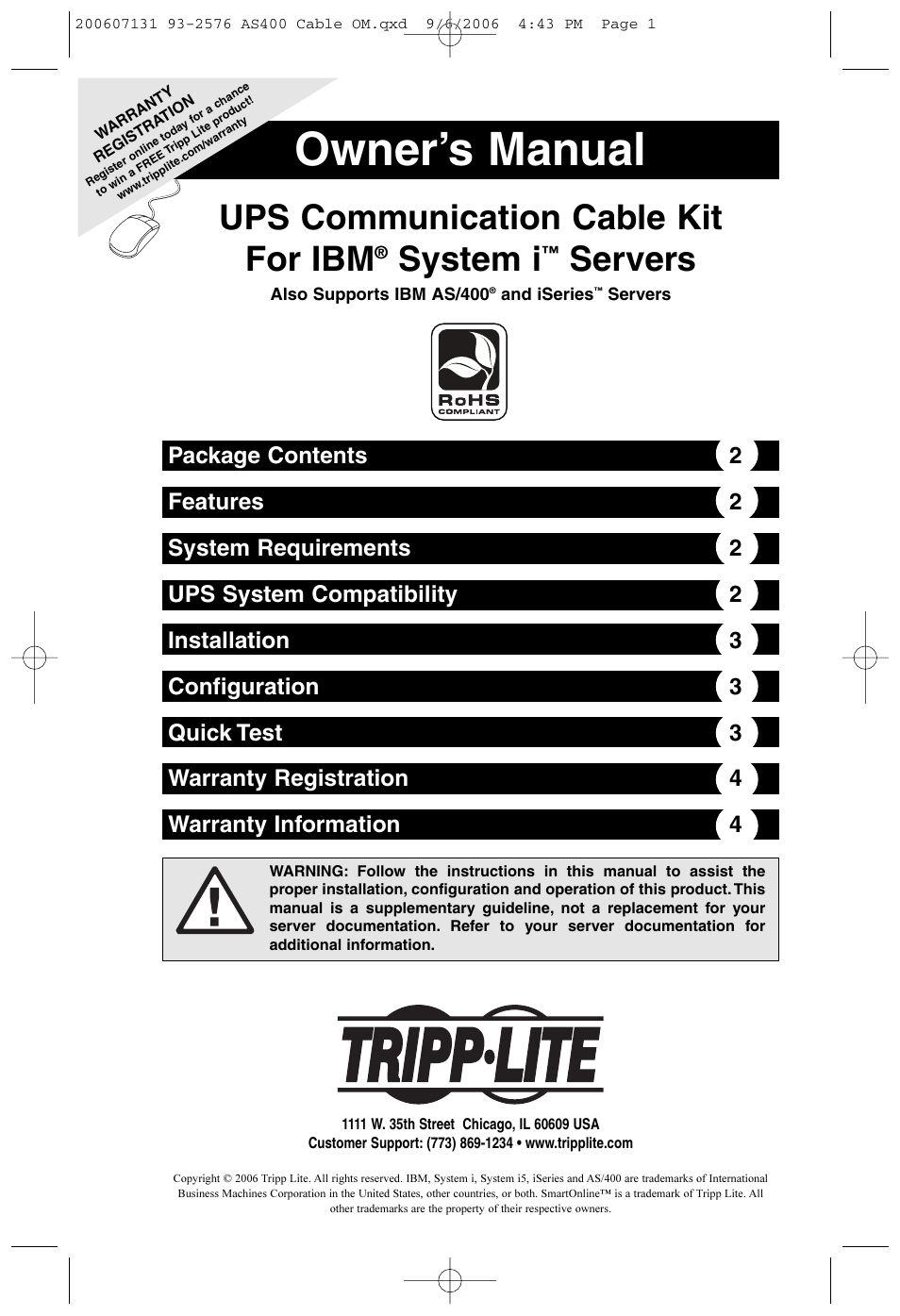 Tripp Lite UPS Communication Cable Kit User Manual | 4 pages