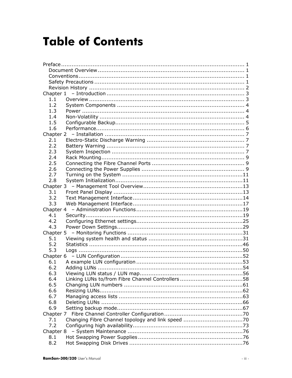 Texas Memory Systems RamSan-300/320 User Manual | Page 3 / 90