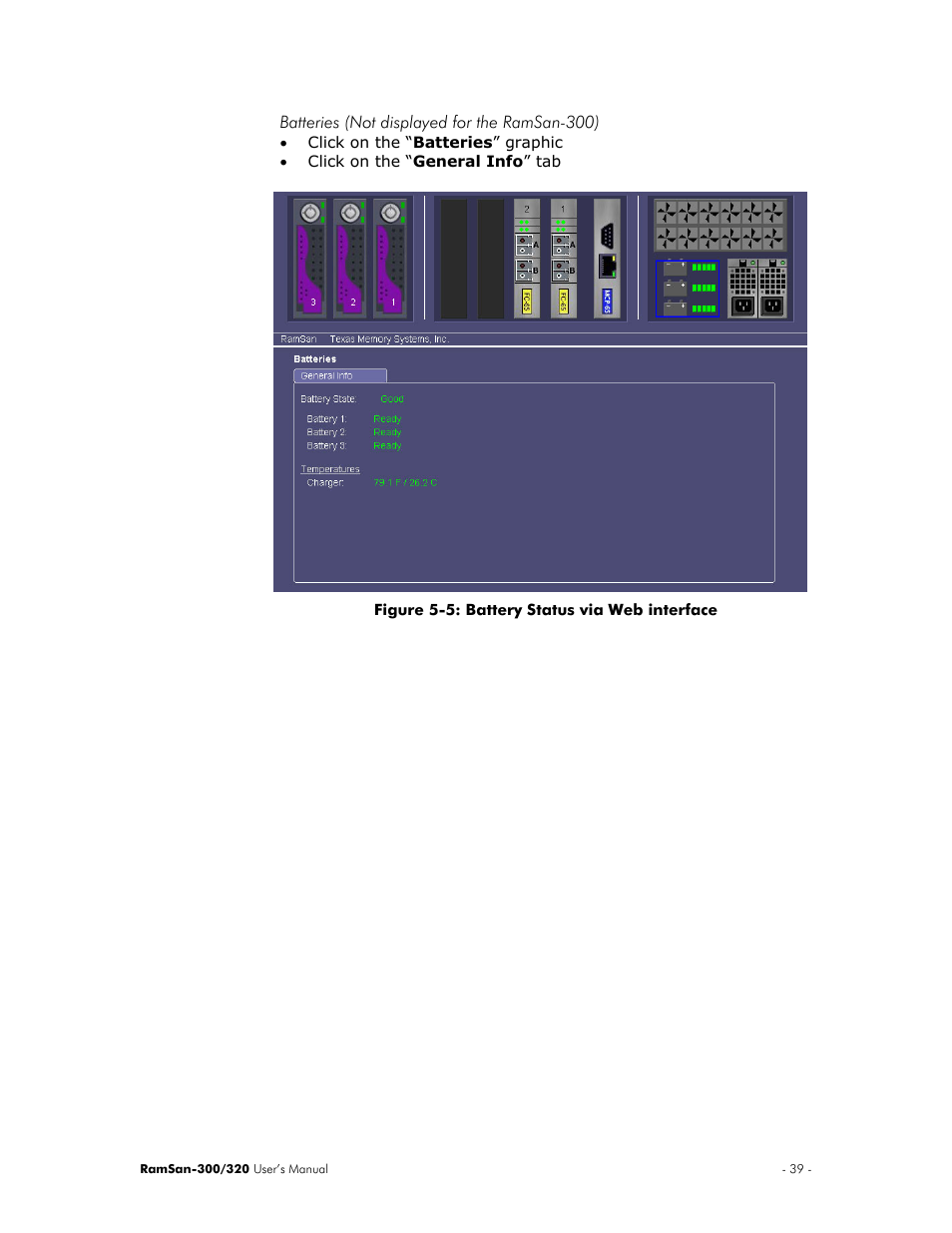 Batteries (not displayed for the ramsan-300) | Texas Memory Systems RamSan-300/320 User Manual | Page 43 / 90