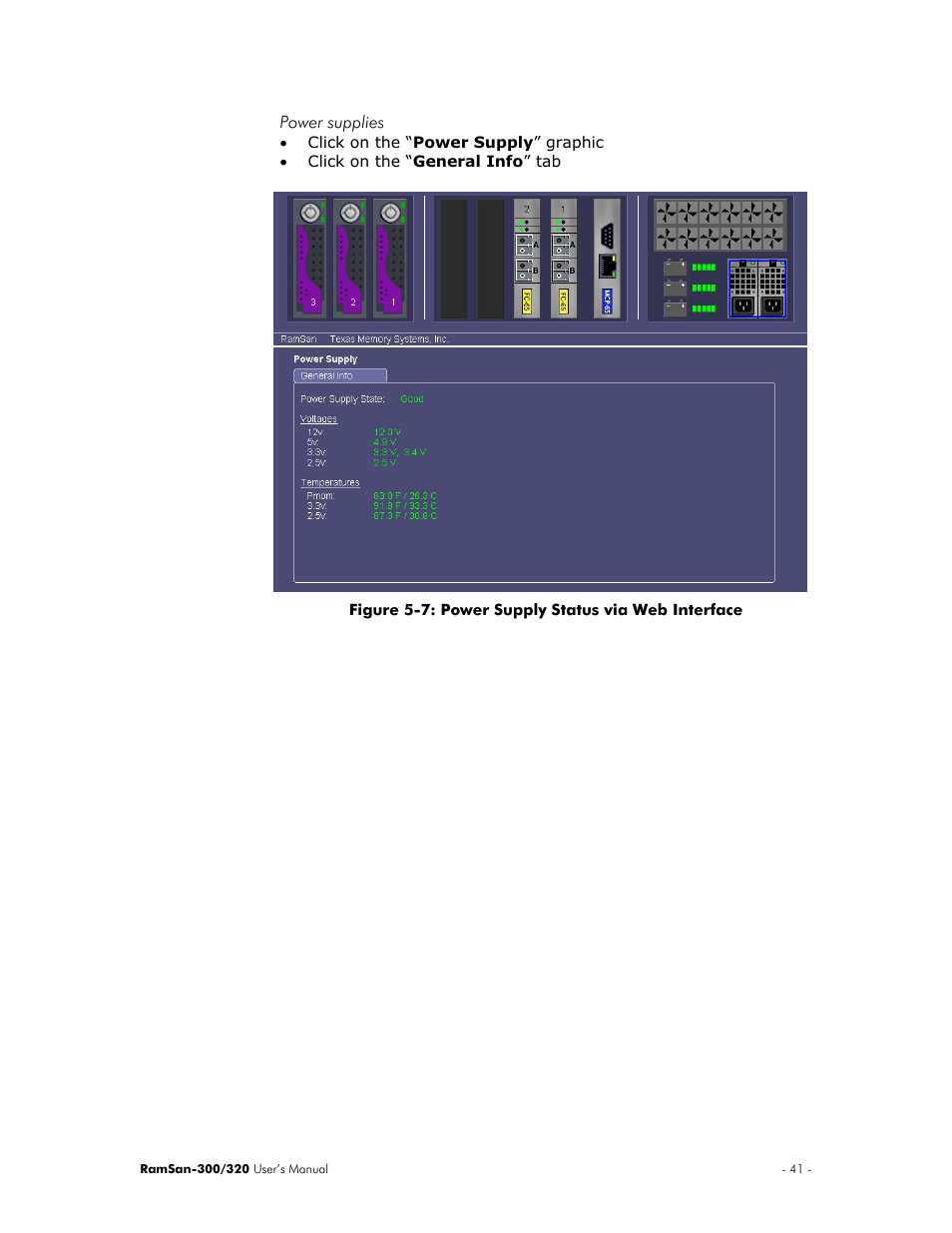Power supplies | Texas Memory Systems RamSan-300/320 User Manual | Page 45 / 90