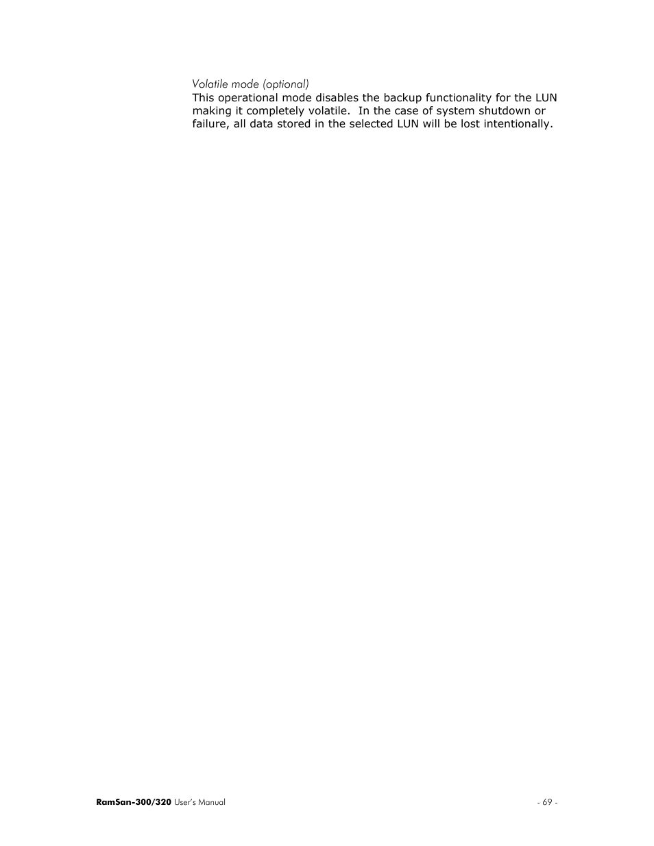 Volatile mode (optional) | Texas Memory Systems RamSan-300/320 User Manual | Page 73 / 90
