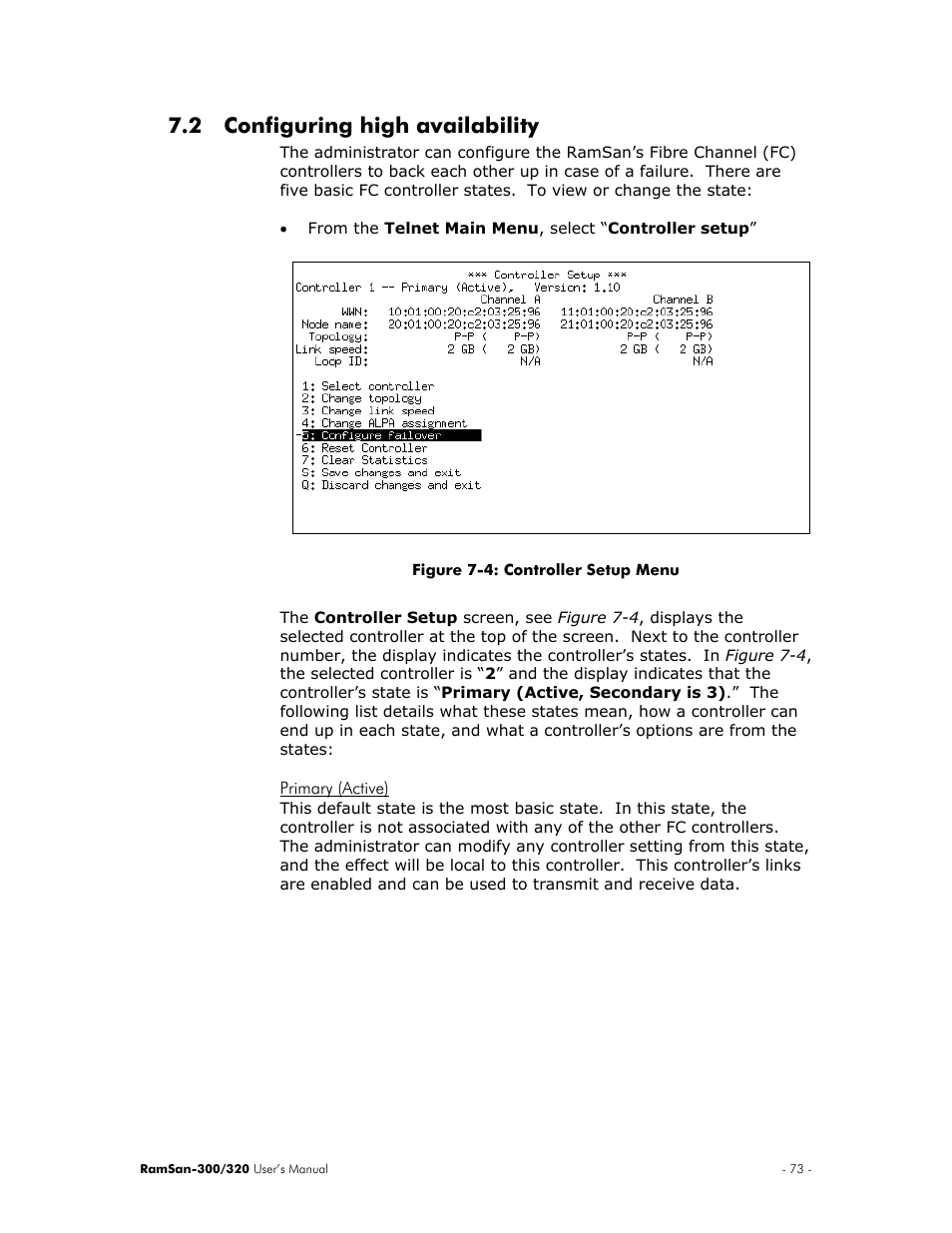 Configuring high availability, Primary (active), 2 configuring | High availability, 2 configuring high availability | Texas Memory Systems RamSan-300/320 User Manual | Page 77 / 90