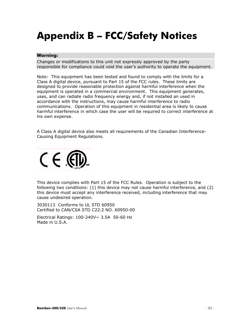 Appendix b – fcc/safety notices | Texas Memory Systems RamSan-300/320 User Manual | Page 87 / 90