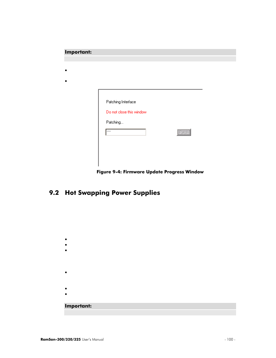 Hot swapping power supplies, 2 hot swapping power supplies | Texas Memory Systems 325 User Manual | Page 104 / 122