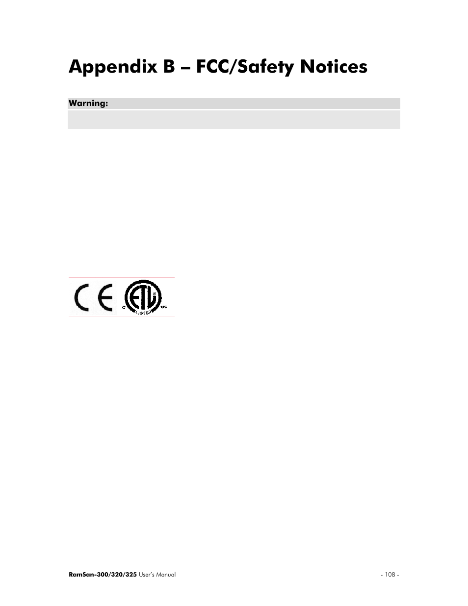 Appendix b – fcc/safety notices | Texas Memory Systems 325 User Manual | Page 112 / 122