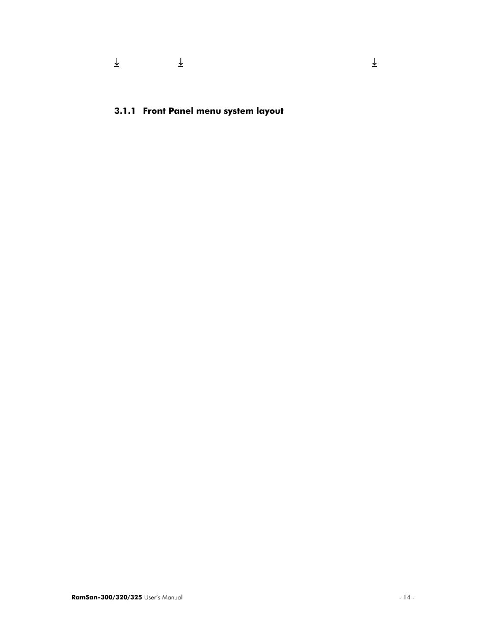 Front panel menu system layout | Texas Memory Systems 325 User Manual | Page 18 / 122
