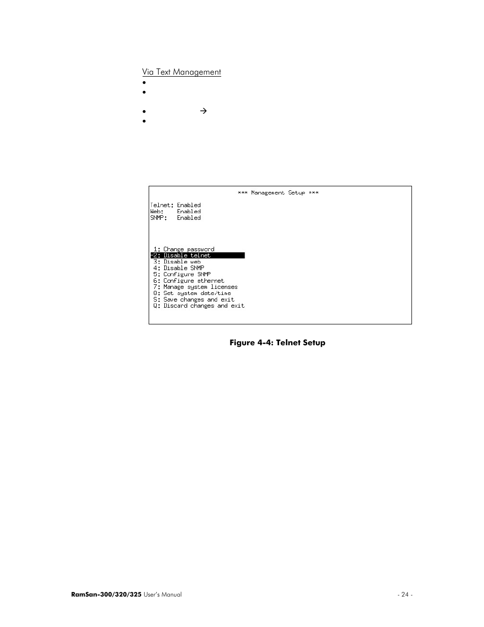 Via text management | Texas Memory Systems 325 User Manual | Page 28 / 122