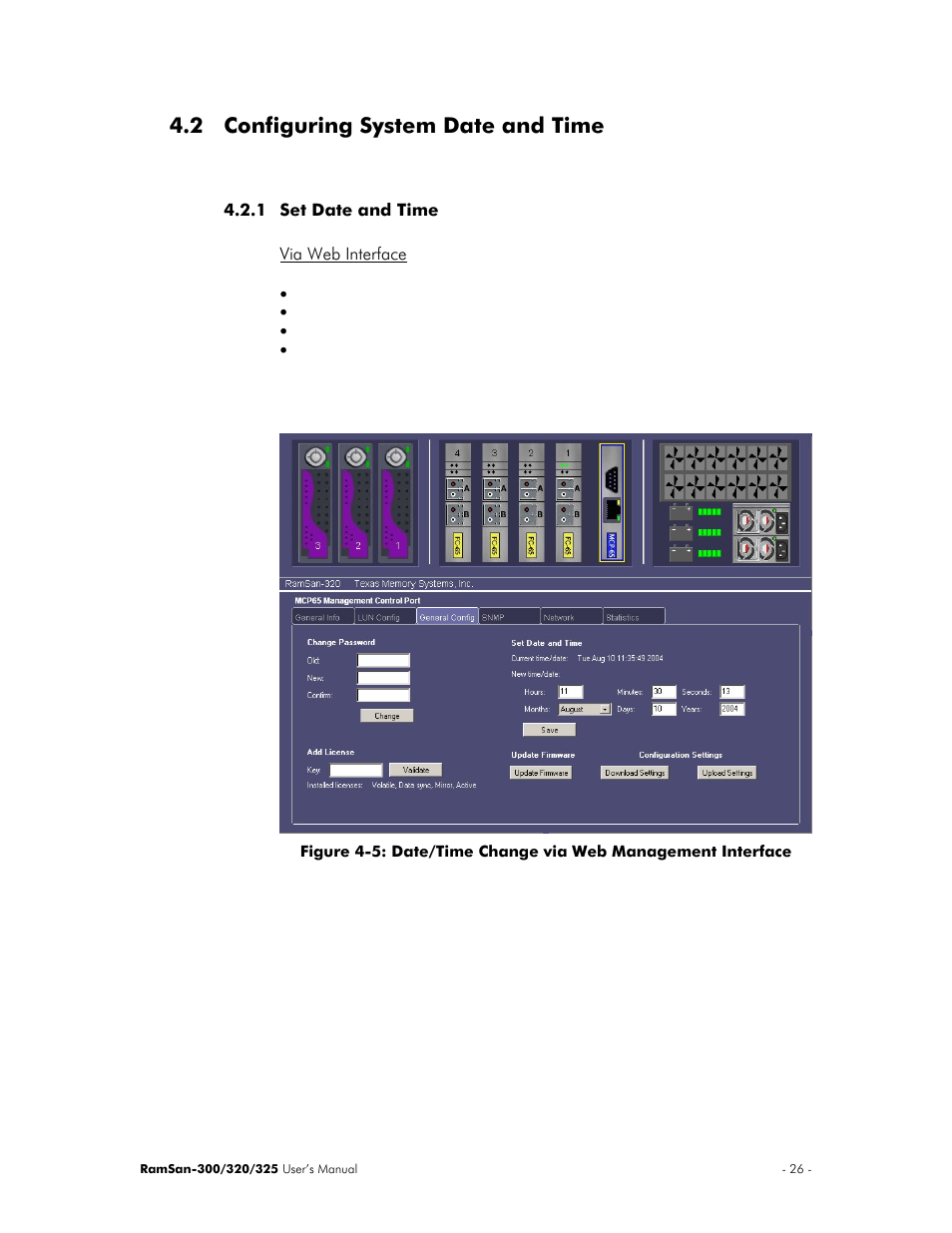 Configuring system date and time, Set date and time, Via web interface | 2 configuring system date and time | Texas Memory Systems 325 User Manual | Page 30 / 122