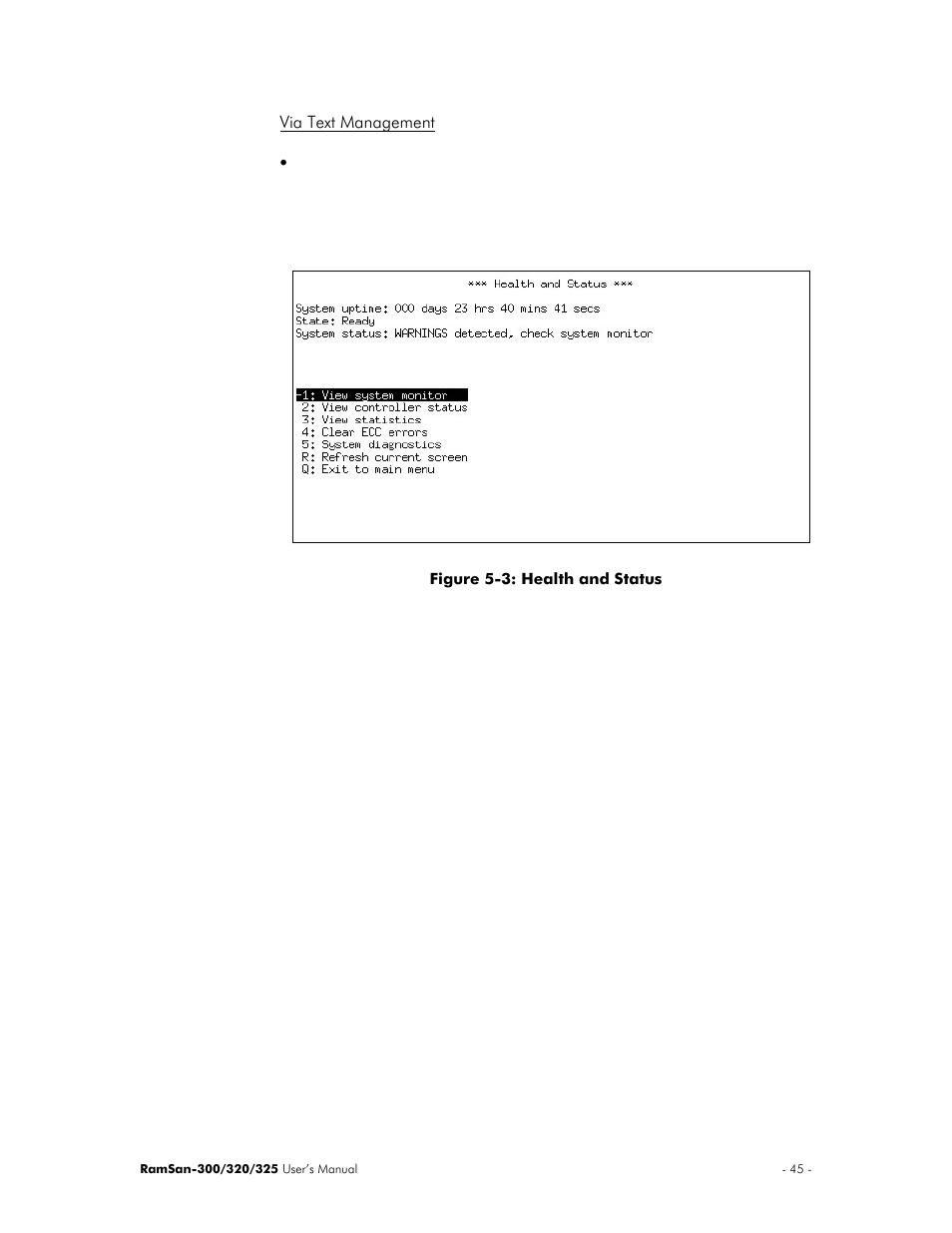 Via text management | Texas Memory Systems 325 User Manual | Page 49 / 122