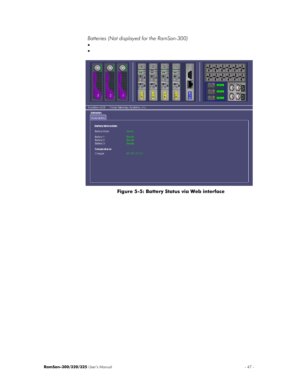 Batteries (not displayed for the ramsan-300) | Texas Memory Systems 325 User Manual | Page 51 / 122