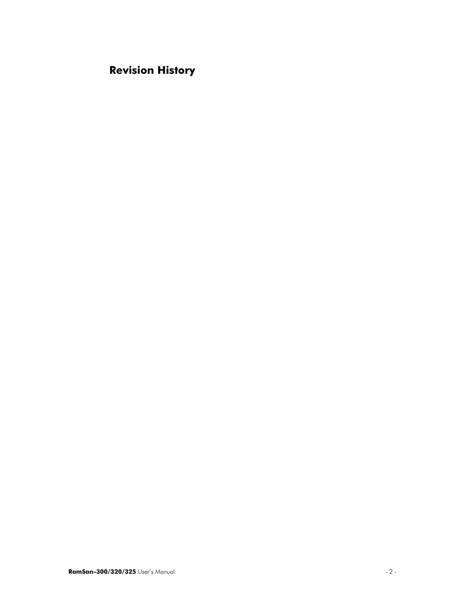 Revision history | Texas Memory Systems 325 User Manual | Page 6 / 122