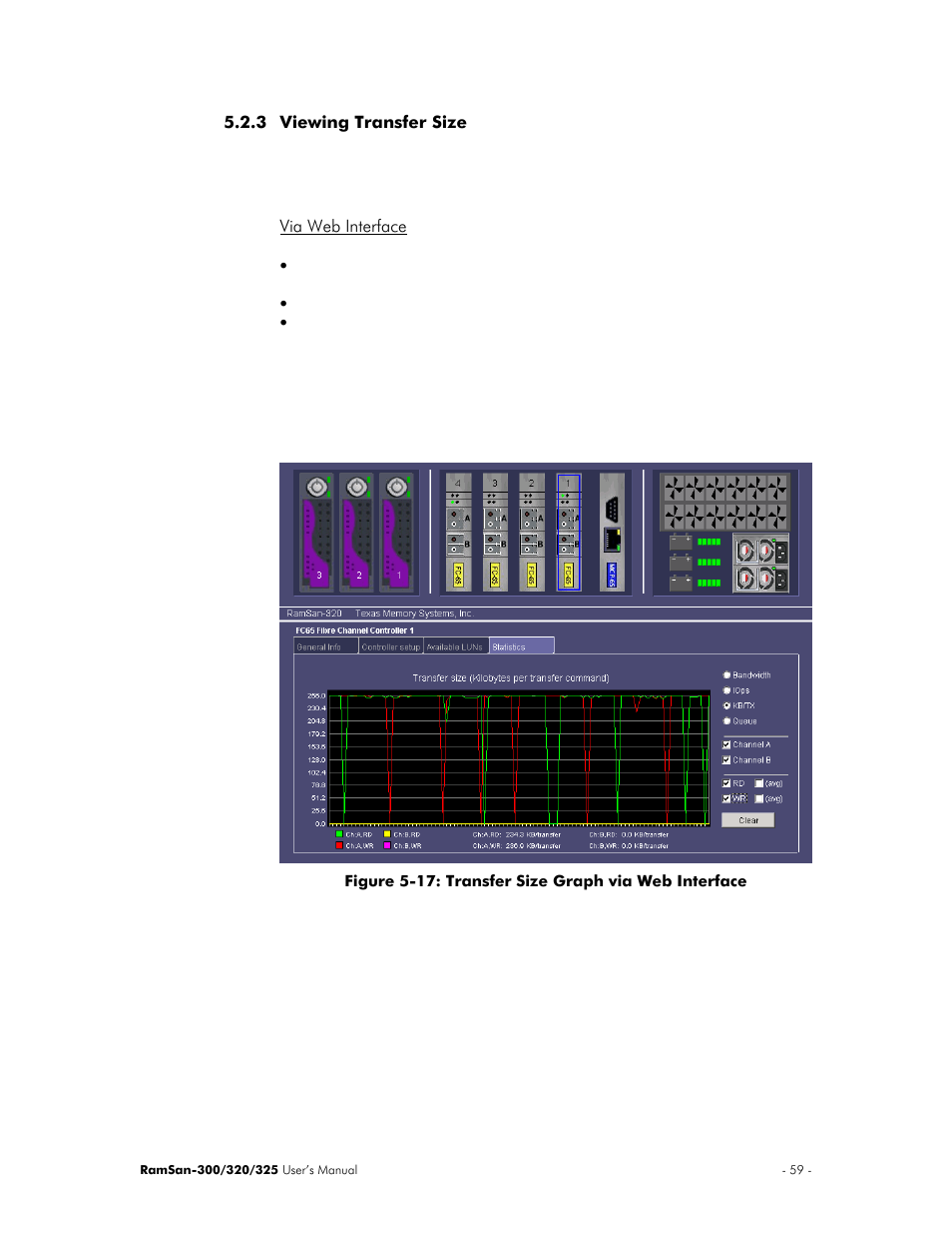 Viewing transfer size, Via web interface | Texas Memory Systems 325 User Manual | Page 63 / 122