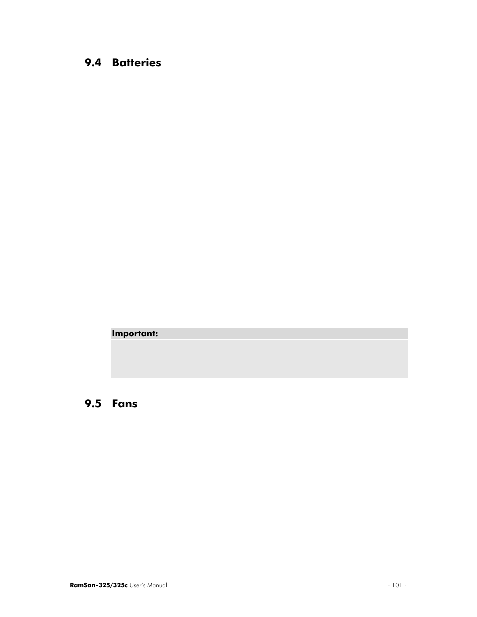 4 batteries, 5 fans | Texas Memory Systems RamSan-325/325c User Manual | Page 105 / 121