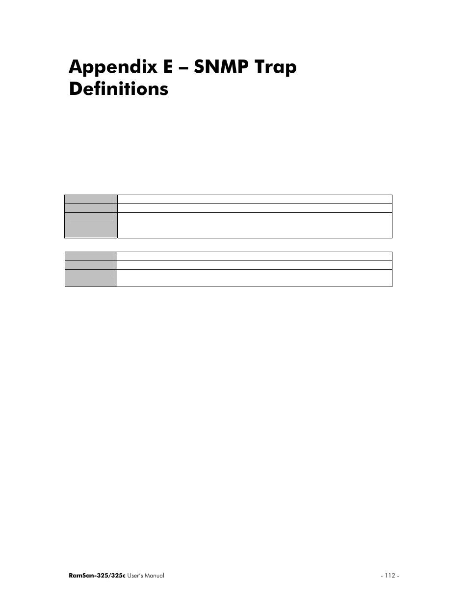 Appendix e – snmp trap definitions | Texas Memory Systems RamSan-325/325c User Manual | Page 116 / 121