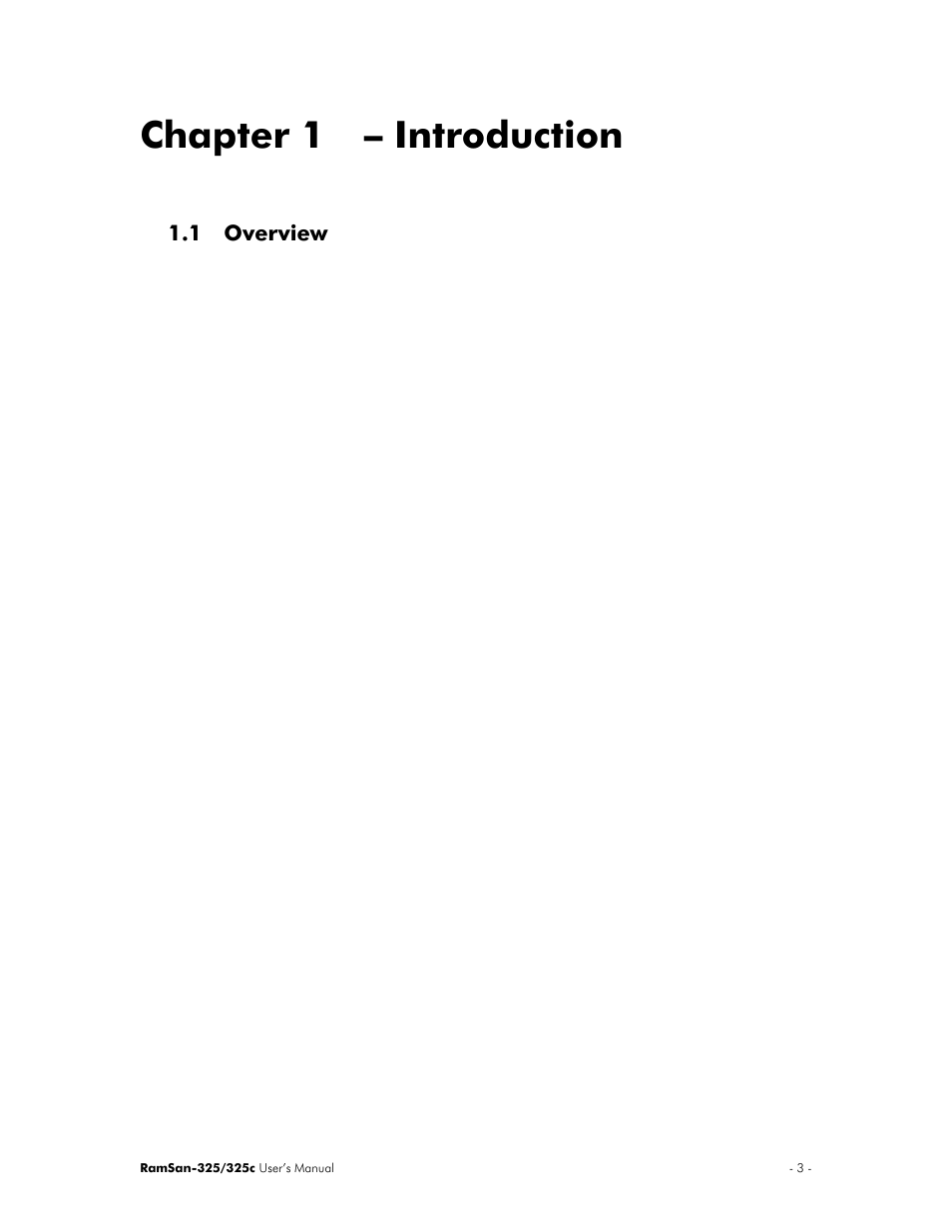 Chapter 1 – introduction, 1 overview | Texas Memory Systems RamSan-325/325c User Manual | Page 7 / 121