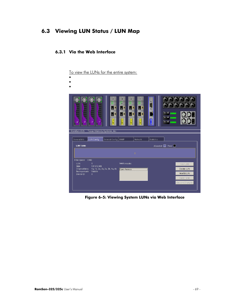 3 viewing lun status / lun map | Texas Memory Systems RamSan-325/325c User Manual | Page 73 / 121