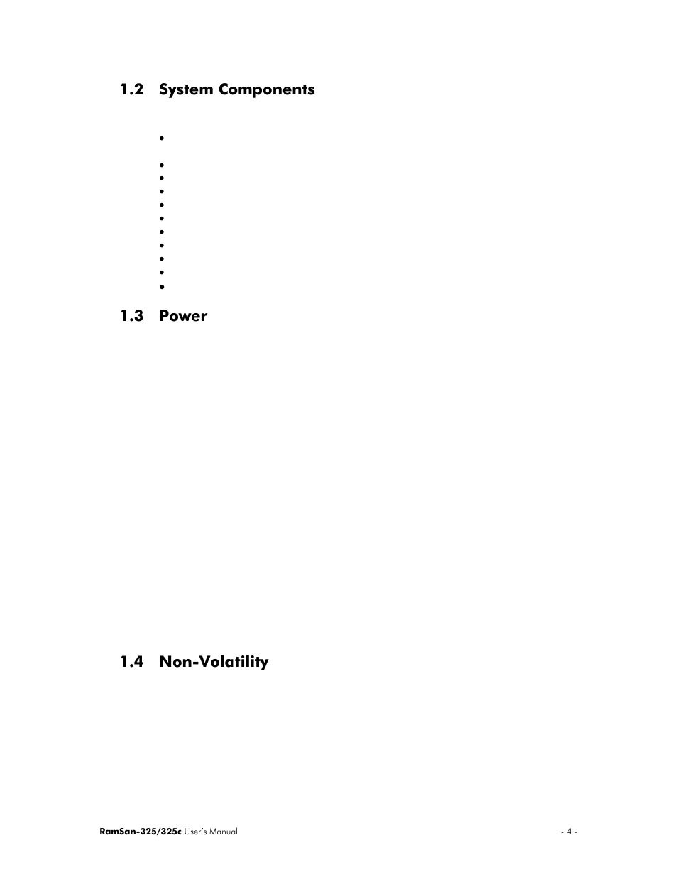 2 system components, 3 power, 4 non-volatility | Texas Memory Systems RamSan-325/325c User Manual | Page 8 / 121