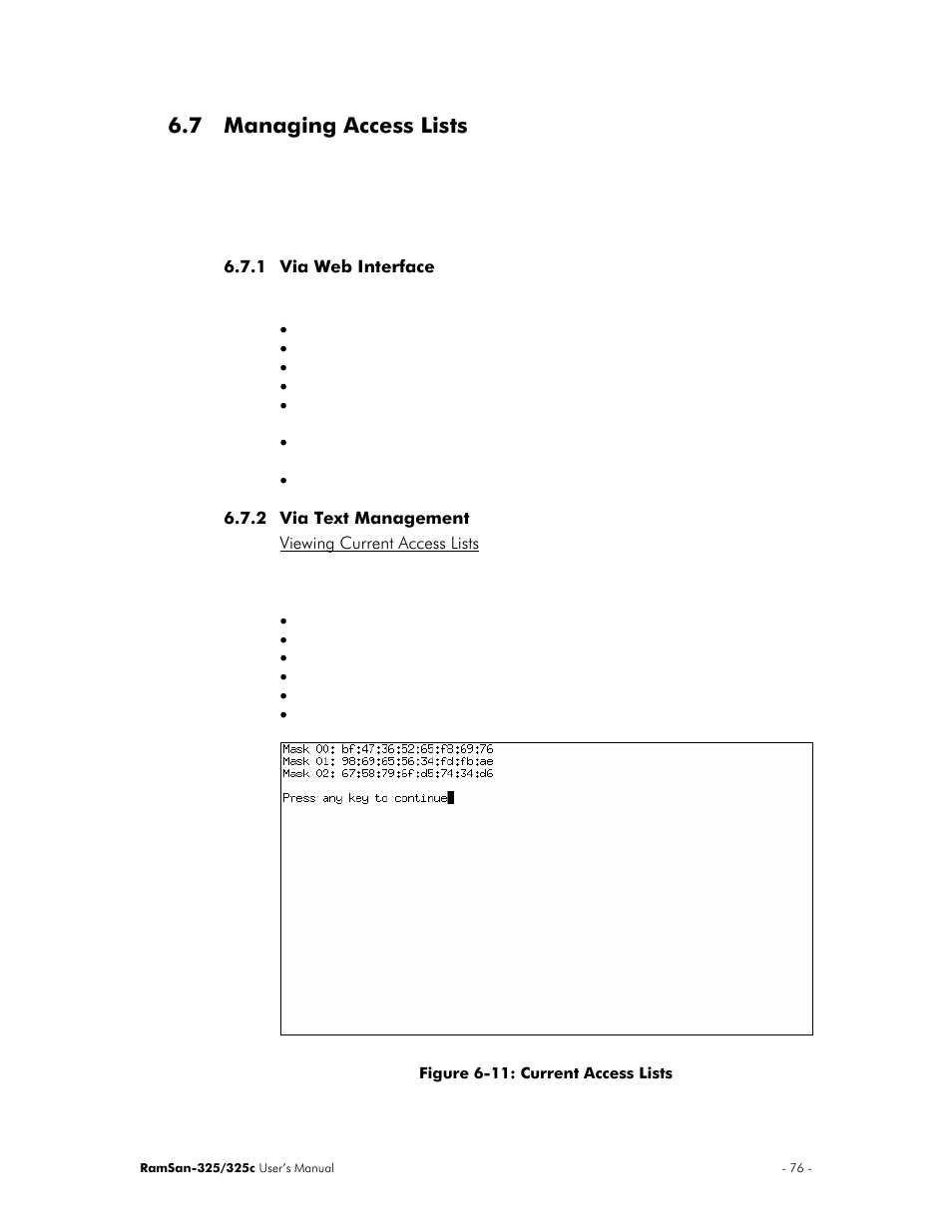7 managing access lists | Texas Memory Systems RamSan-325/325c User Manual | Page 80 / 121